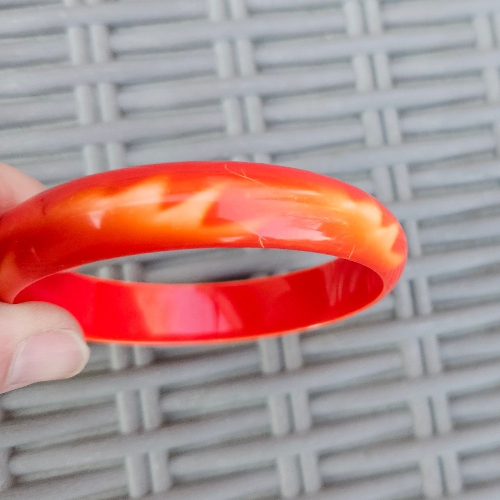 Vintage Red Orange Marbled Resin Bangle‎ Bracelet Swirl Statement Jewelry